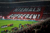 Choreographie der Bayern-Fans beim R&uuml;ckspiel im Viertelfinale der Champions League gegen den FC Porto